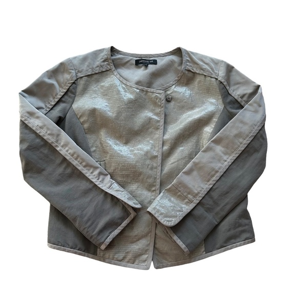 Lafayette 148 New York Size 6 Linen Blend Gray Pockets Faux Snake Print Jacket - Picture 14 of 16
